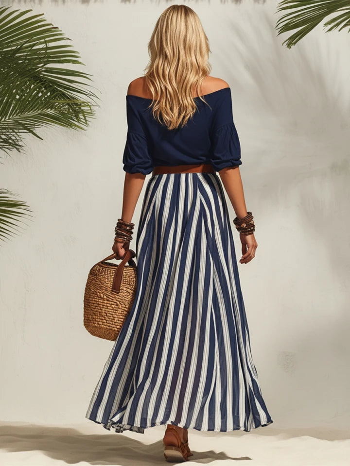 Nautica | Striped Chiffon Skirt Top Set oaklynwear