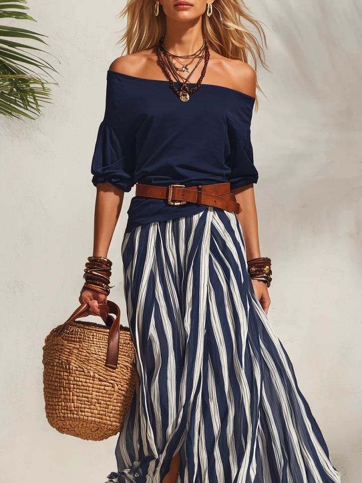 Nautica | Striped Chiffon Skirt Top Set oaklynwear