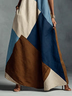 Savannah | Women's Bohemian Multi-Color Cotton Linen Blend Patchwork Halter Maxi Dress oaklynwear
