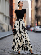 Abstract Print Pleated Maxi Dress oaklynwear