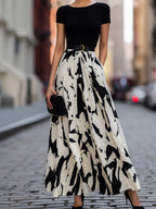 Abstract Print Pleated Maxi Dress oaklynwear