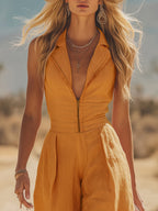 Reva | Boho Western Lapel Linen Jumpsuit oaklynwear