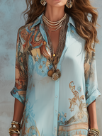 Colette | Blue Printed Shirt Midi Dress oaklynwear