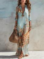 Colette | Blue Printed Shirt Midi Dress oaklynwear