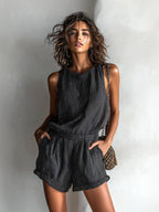 Cleo | Striped Linen Blend Romper oaklynwear