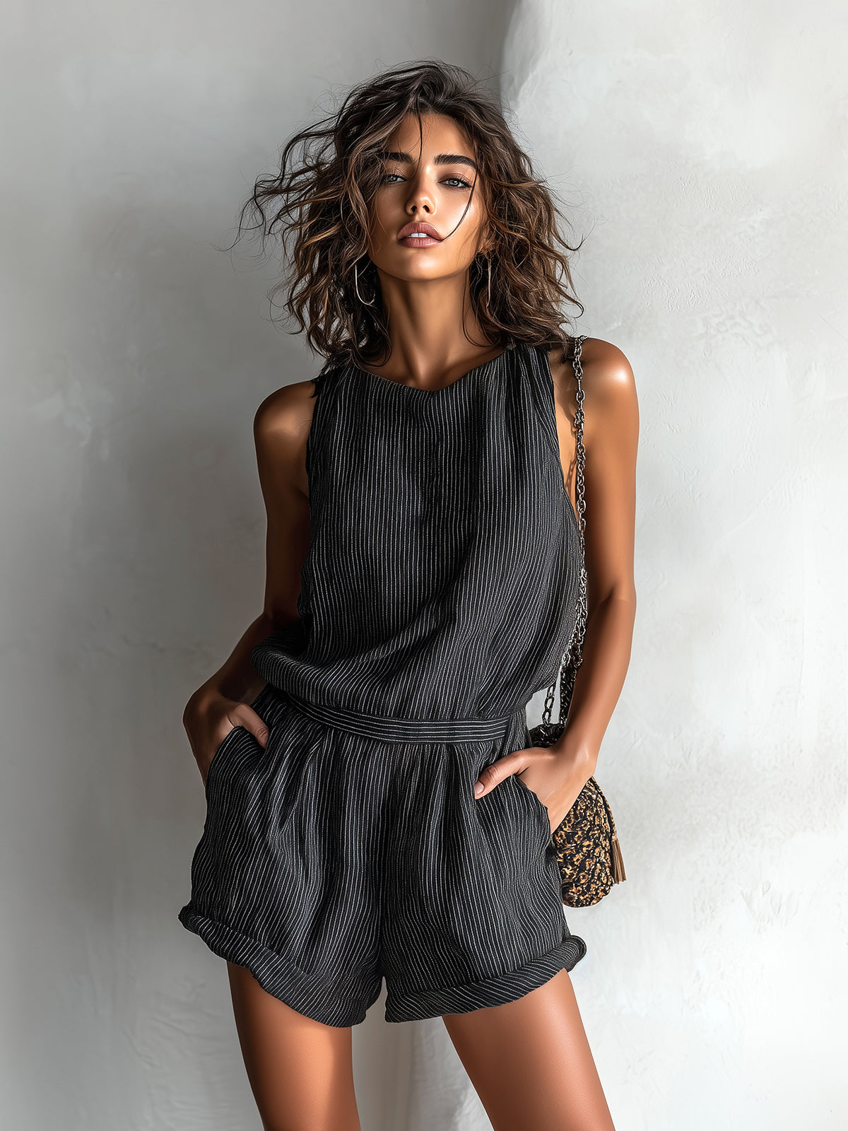 Cleo | Striped Linen Blend Romper oaklynwear