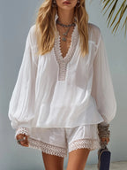 Celeste | Lace Trim Chiffon Top Shorts Set oaklynwear