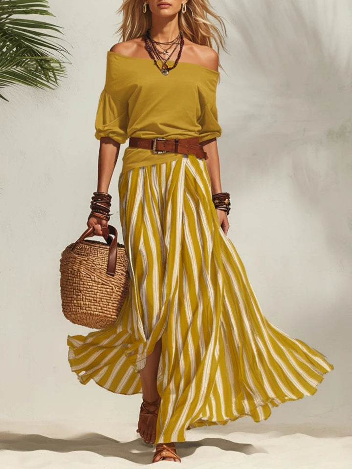 Nautica | Striped Chiffon Skirt Top Set oaklynwear