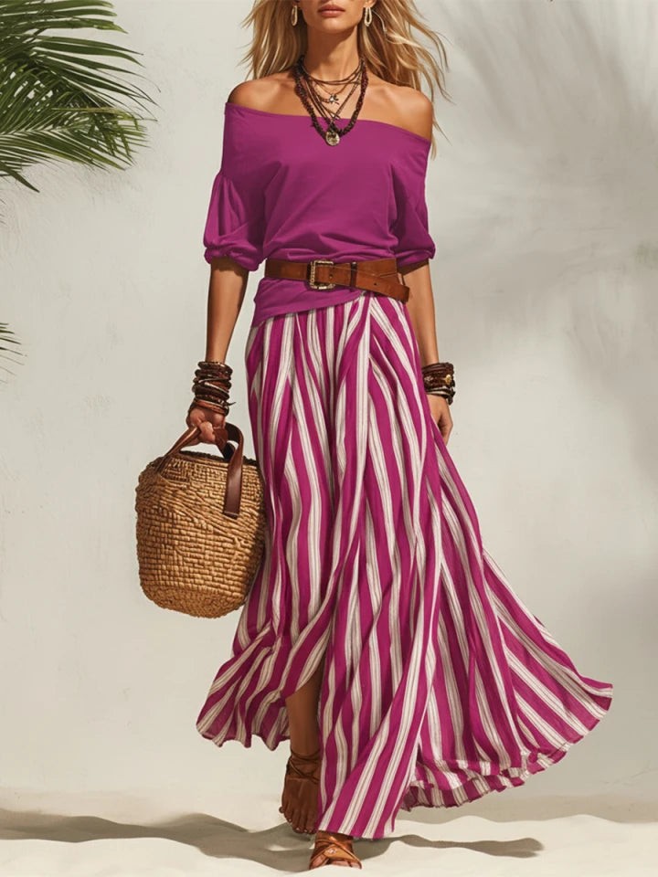 Nautica | Striped Chiffon Skirt Top Set oaklynwear
