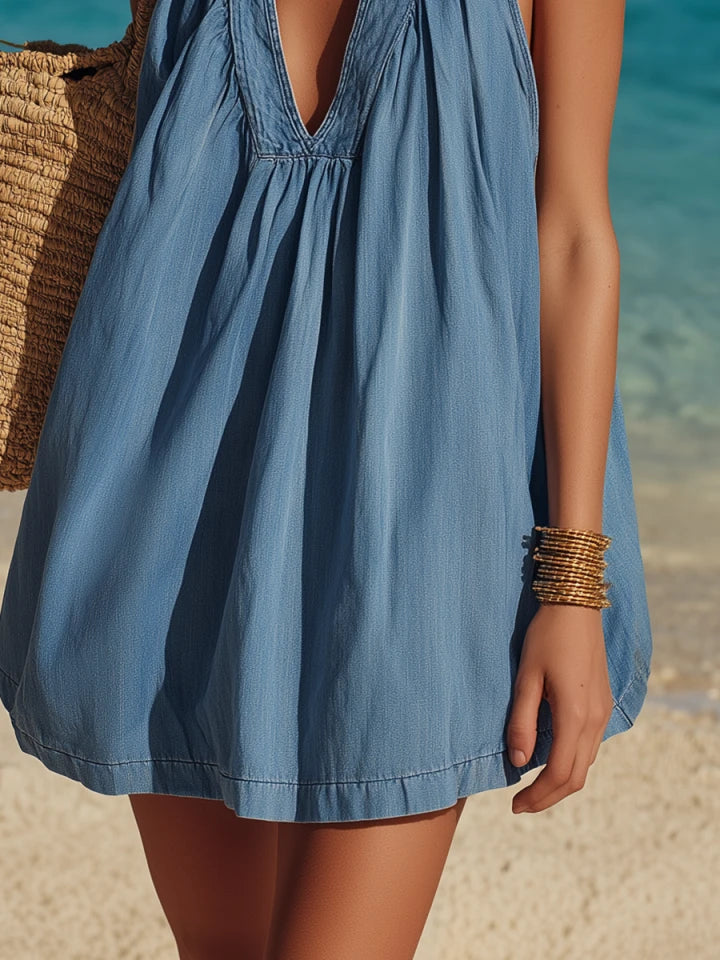 Joelle | Sleeveless A-Line Denim Mini Dress oaklynwear