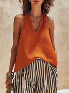 Seville | Orange Top Striped Wide-Leg Pants Set oaklynwear