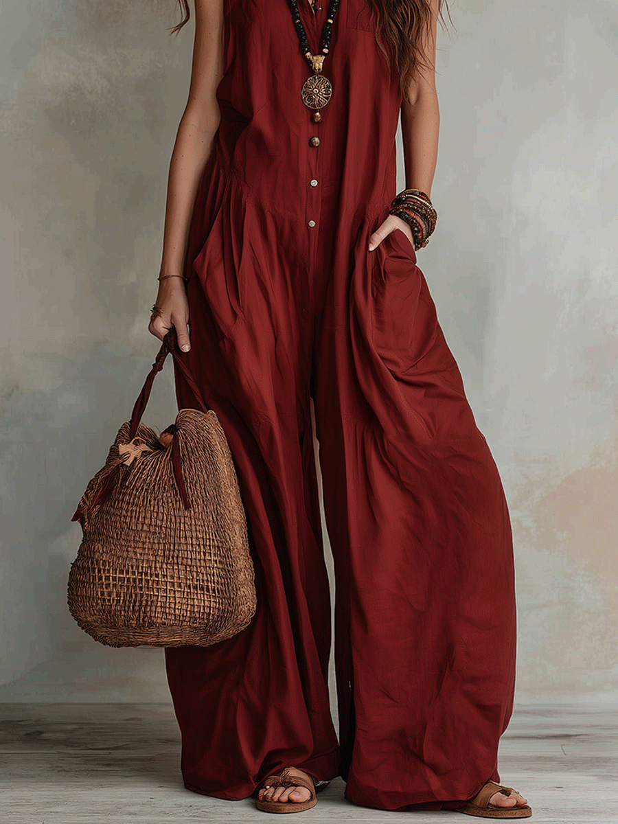 Sienna | Wide-Leg Sleeveless Boho Jumpsuit oaklynwear