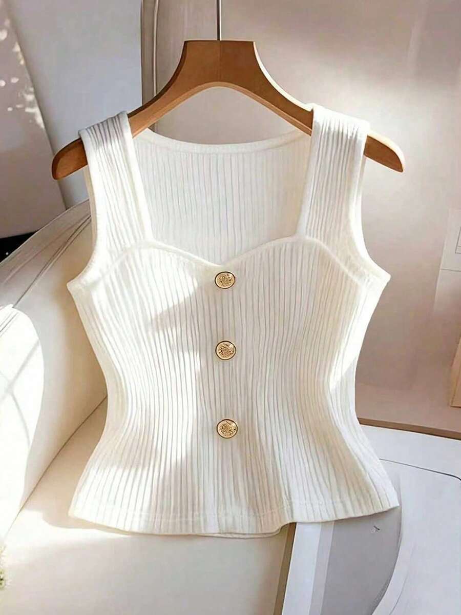 GlowEve CURVE Plus Size Sleeveless Round Neck Front Button Vest oaklynwear