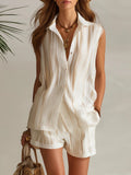 Nautica | Striped Chiffon Collared Top Shorts Set oaklynwear