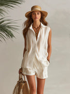Nautica | Striped Chiffon Collared Top Shorts Set oaklynwear