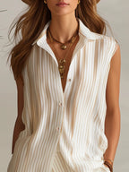Nautica | Striped Chiffon Collared Top Shorts Set oaklynwear