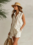 Nautica | Striped Chiffon Collared Top Shorts Set oaklynwear