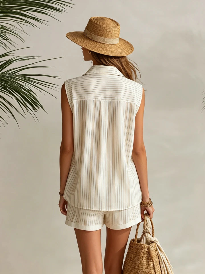 Nautica | Striped Chiffon Collared Top Shorts Set oaklynwear
