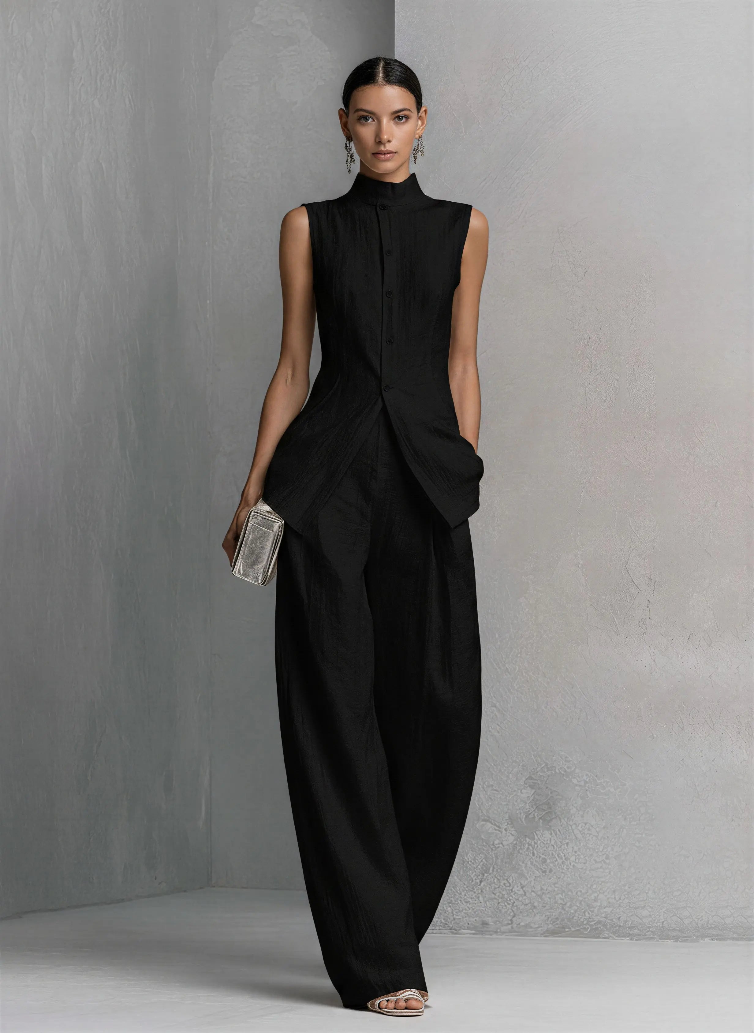 Grace | Women's Elegant White Cotton Linen Sleeveless Top and Wide-Leg Pants Set oaklynwear