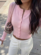 Ashlyn Round Neck Fitted Button Front Cardigan - view 3