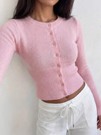 Ashlyn Round Neck Fitted Button Front Cardigan - view 2