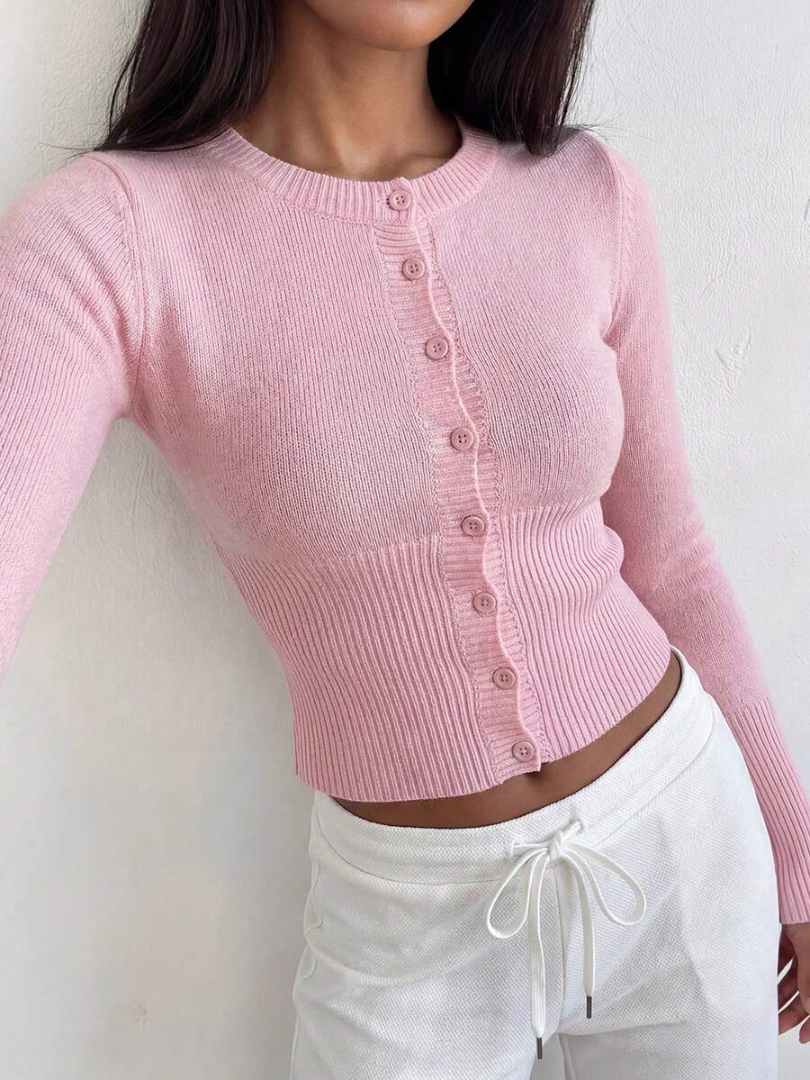 Ashlyn Round Neck Fitted Button Front Cardigan - view 2