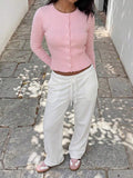 Ashlyn Round Neck Fitted Button Front Cardigan - front view