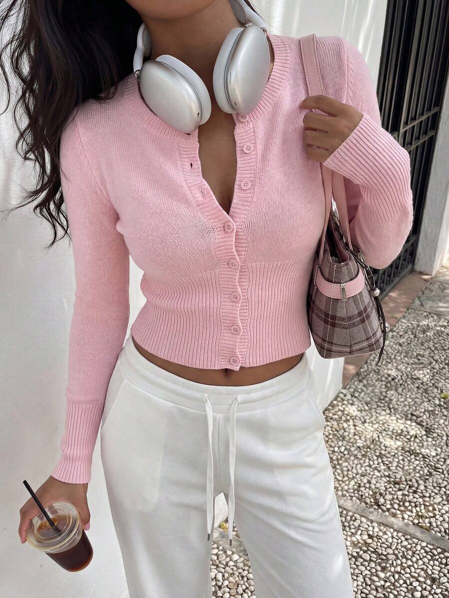 Ashlyn Round Neck Fitted Button Front Cardigan - view 5