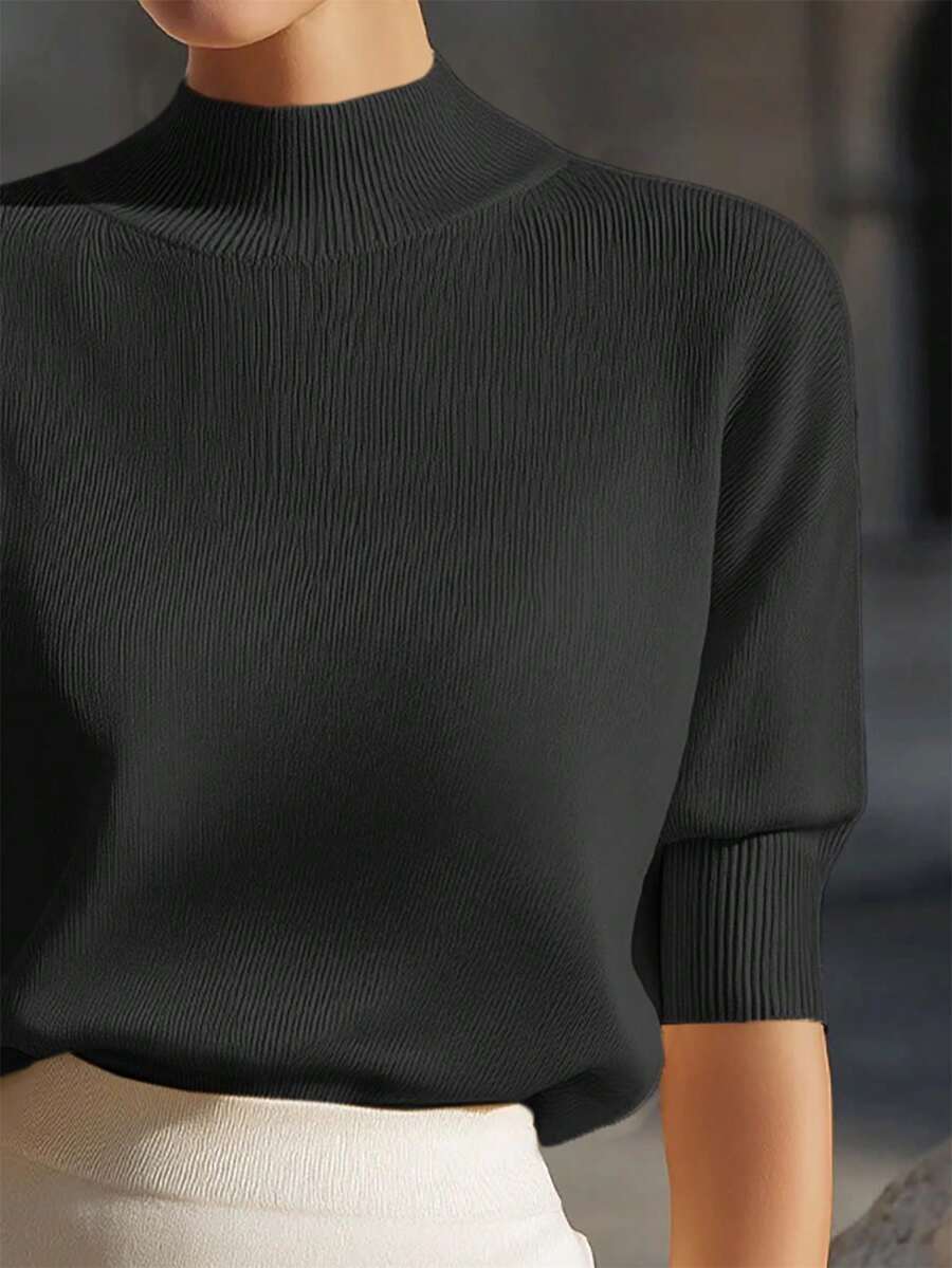 Women's V-Neck Solid Color Dropped Shoulder Short Sleeve Loose Casual Knit Top, Minimalist Elegant French Style White Summer oaklynwear