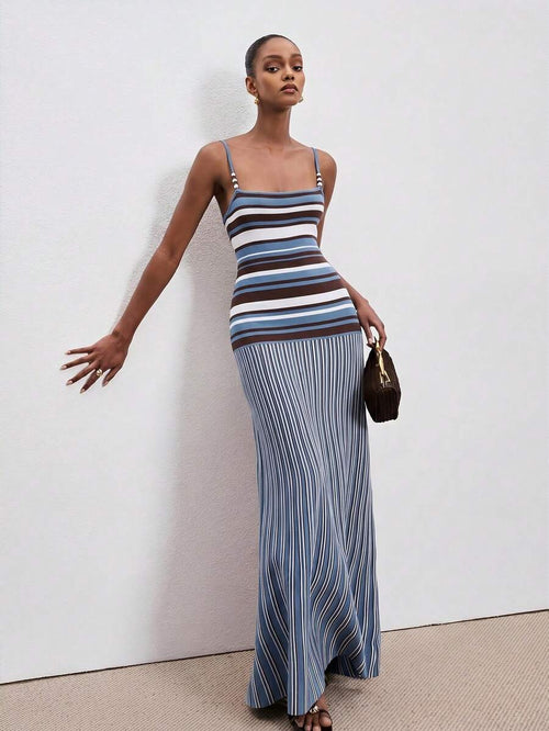 ATUI Studio Women Striped Minimalist Casual Camisole Sweater Dress oaklynwear