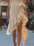 Camille | Ruffle Cascade Satin Midi Dress oaklynwear