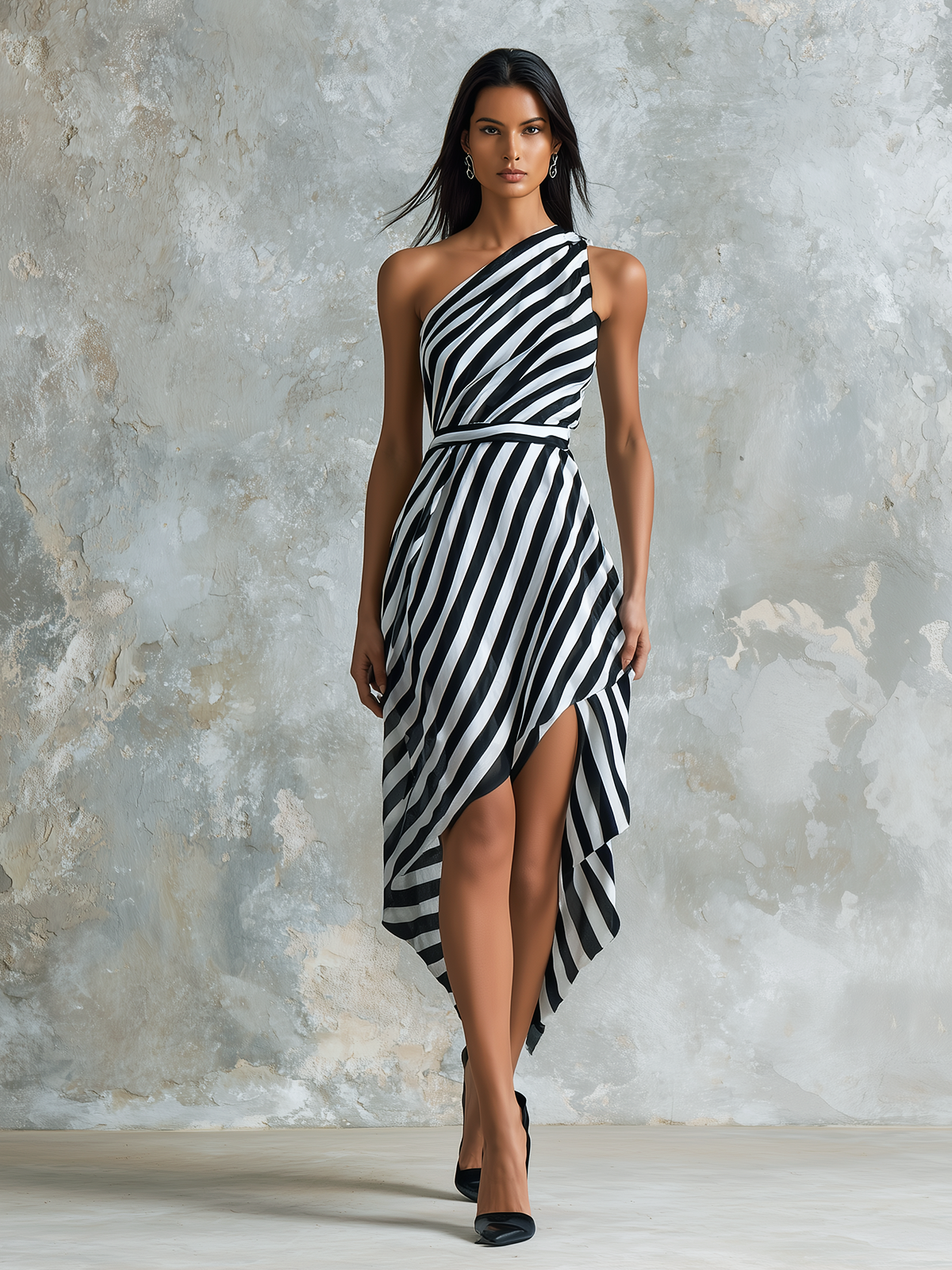 Celeste | One-Shoulder Chiffon Midi Dress oaklynwear