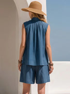 Azure | Tencel V-Neck Top Shorts Set oaklynwear
