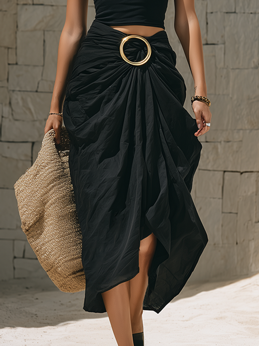 Chic Old Money Sleeveless Knit Top And Pleated Cotton Skirt Set oaklynwear