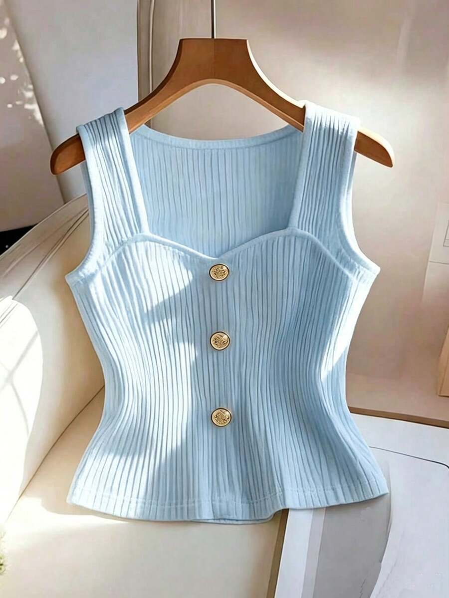 GlowEve CURVE Plus Size Sleeveless Round Neck Front Button Vest oaklynwear