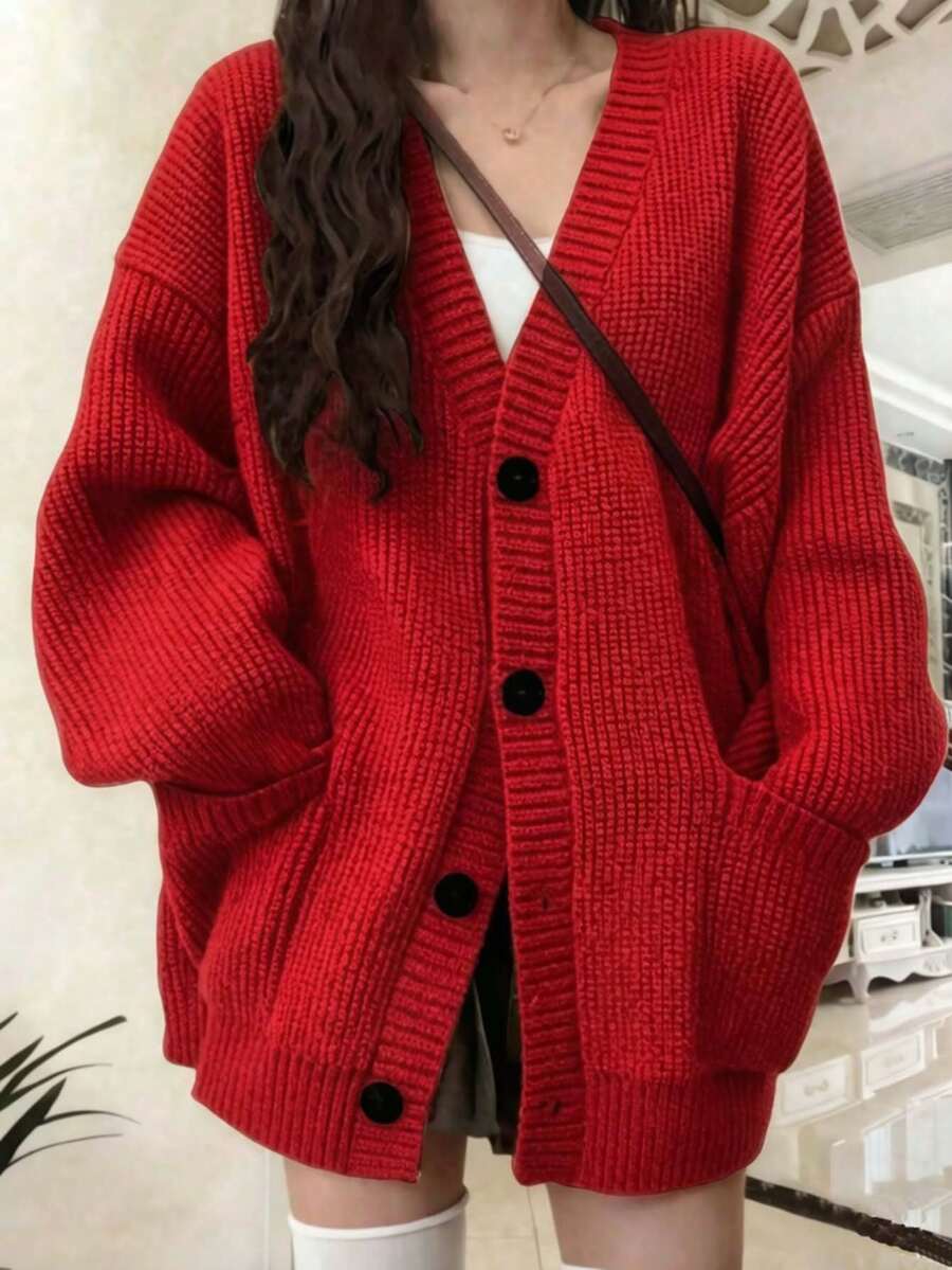 Women's Fashionable Knitted Cardigan Sweater For Autumn/Winter, [Size Runs Large, Please Order One Size Down] Casual Brown Fall oaklynwear