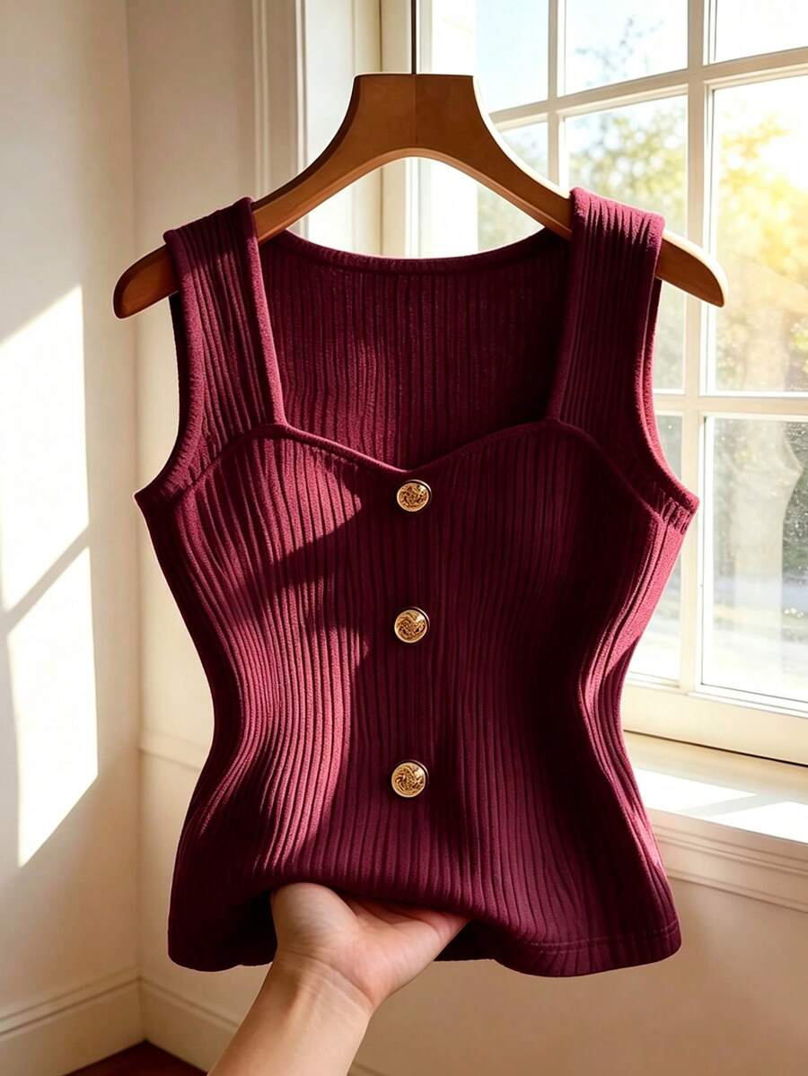 GlowEve CURVE Plus Size Sleeveless Round Neck Front Button Vest oaklynwear