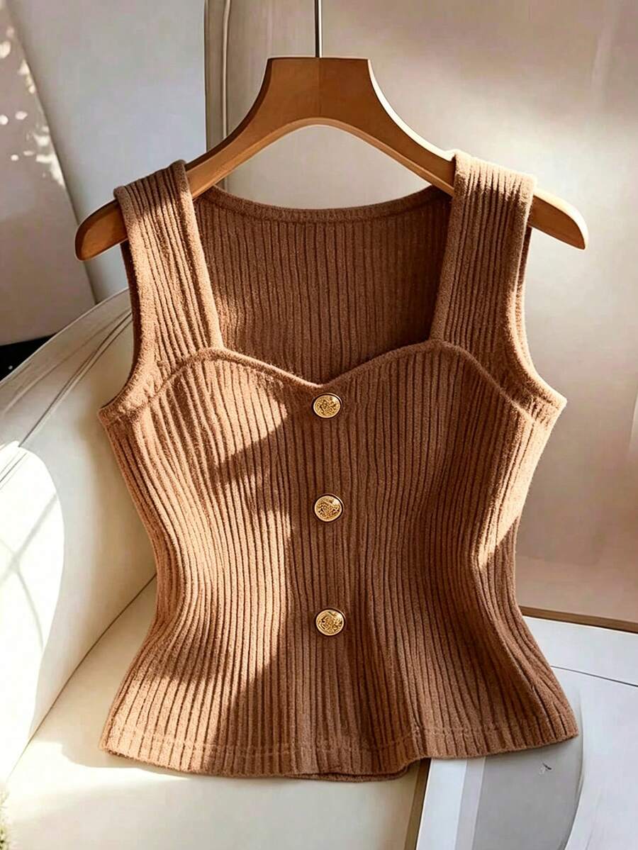 GlowEve CURVE Plus Size Sleeveless Round Neck Front Button Vest oaklynwear