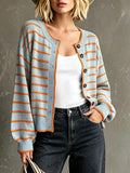 Rylee | Round Neck Striped Button Front Cardigan, Cozy Fall Winter Knit oaklynwear