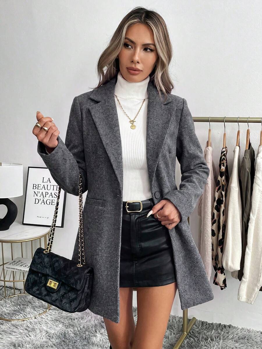 Easowa Beige Casual Business Casual Elegant Minimalist Workwear Office V-Neck Long Sleeve Jacket For Women, Autumn/Winter oaklynwear