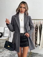 Easowa Beige Casual Business Casual Elegant Minimalist Workwear Office V-Neck Long Sleeve Jacket For Women, Autumn/Winter oaklynwear