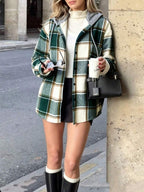Joanna | Plaid Hooded Button Front Jacket, Retro Casual Shacket oaklynwear