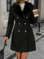 Solid Color Woven Fabric Faux Fur Collar Lined Lightweight Jacket, No Fleece White oaklynwear