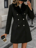 Solid Color Woven Fabric Faux Fur Collar Lined Lightweight Jacket, No Fleece White oaklynwear