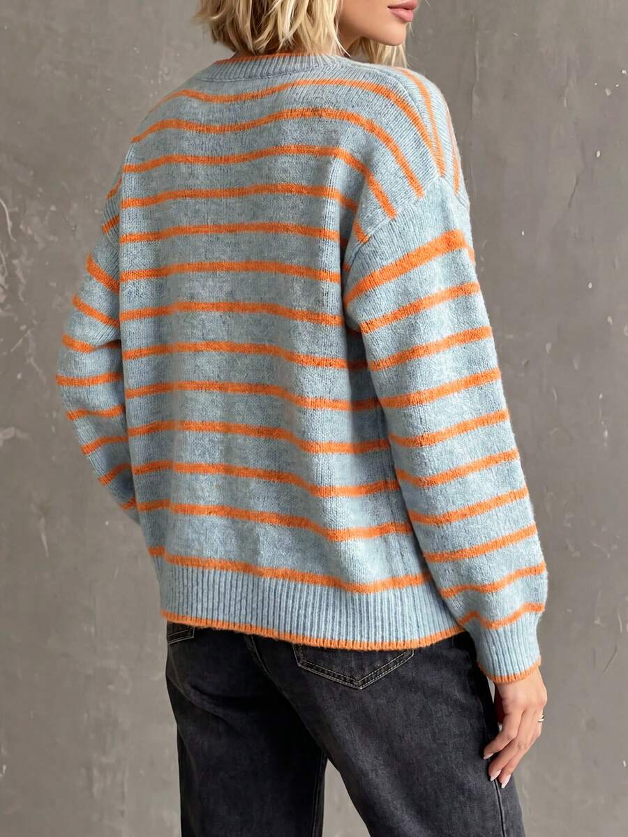 Rylee | Round Neck Striped Button Front Cardigan, Cozy Fall Winter Knit oaklynwear