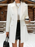 Solid Color Woven Fabric Faux Fur Collar Lined Lightweight Jacket, No Fleece White oaklynwear