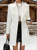 Solid Color Woven Fabric Faux Fur Collar Lined Lightweight Jacket, No Fleece White oaklynwear