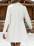 Solid Color Woven Fabric Faux Fur Collar Lined Lightweight Jacket, No Fleece White oaklynwear