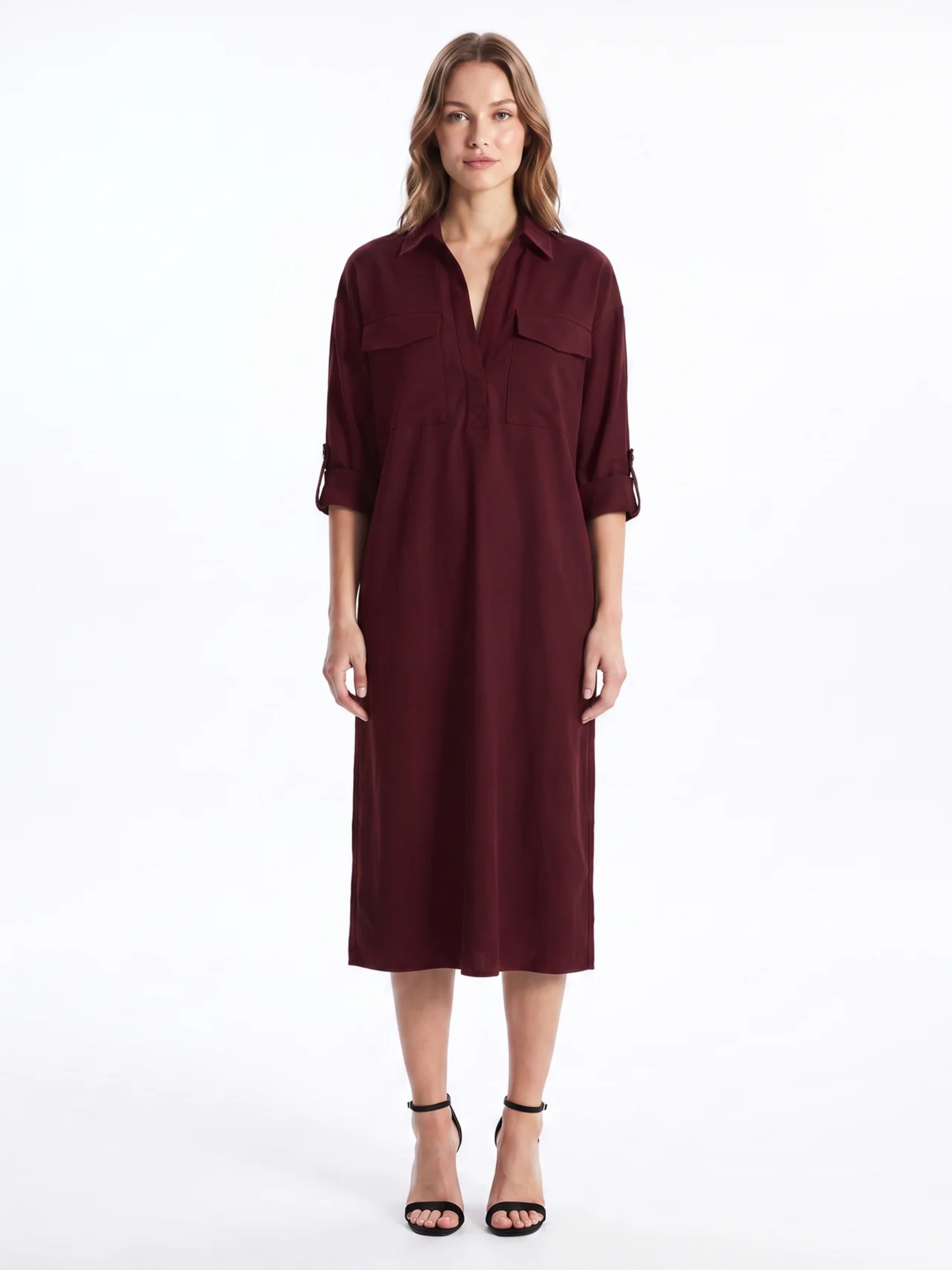 Frances | Black Linen Shirt Collar Midi Dress oaklynwear