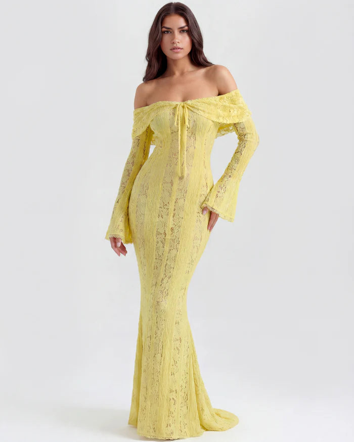 Rebekah | Lace Off-Shoulder Godet Maxi Dress oaklynwear